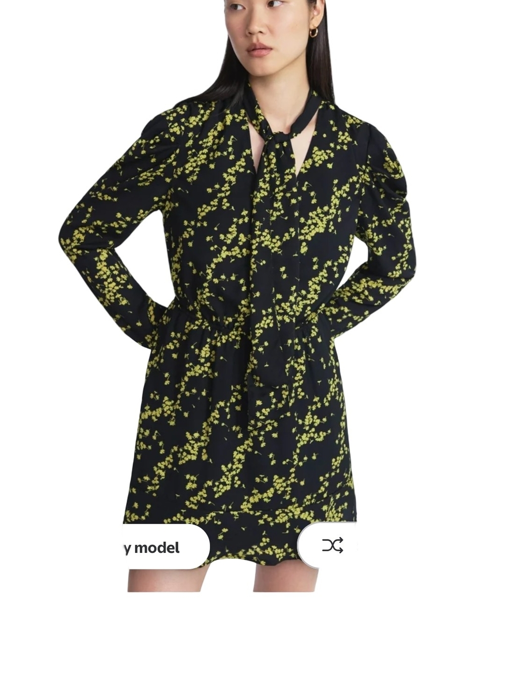 Time and Tru Black Mini Dress with Yellow Floral Print